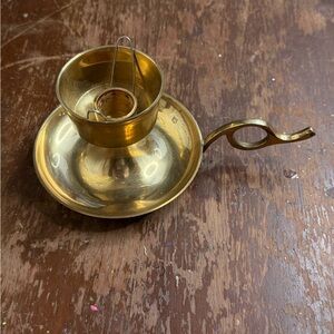Solid brass chamber stick candle holder finger ring & thumb loop & drip tray